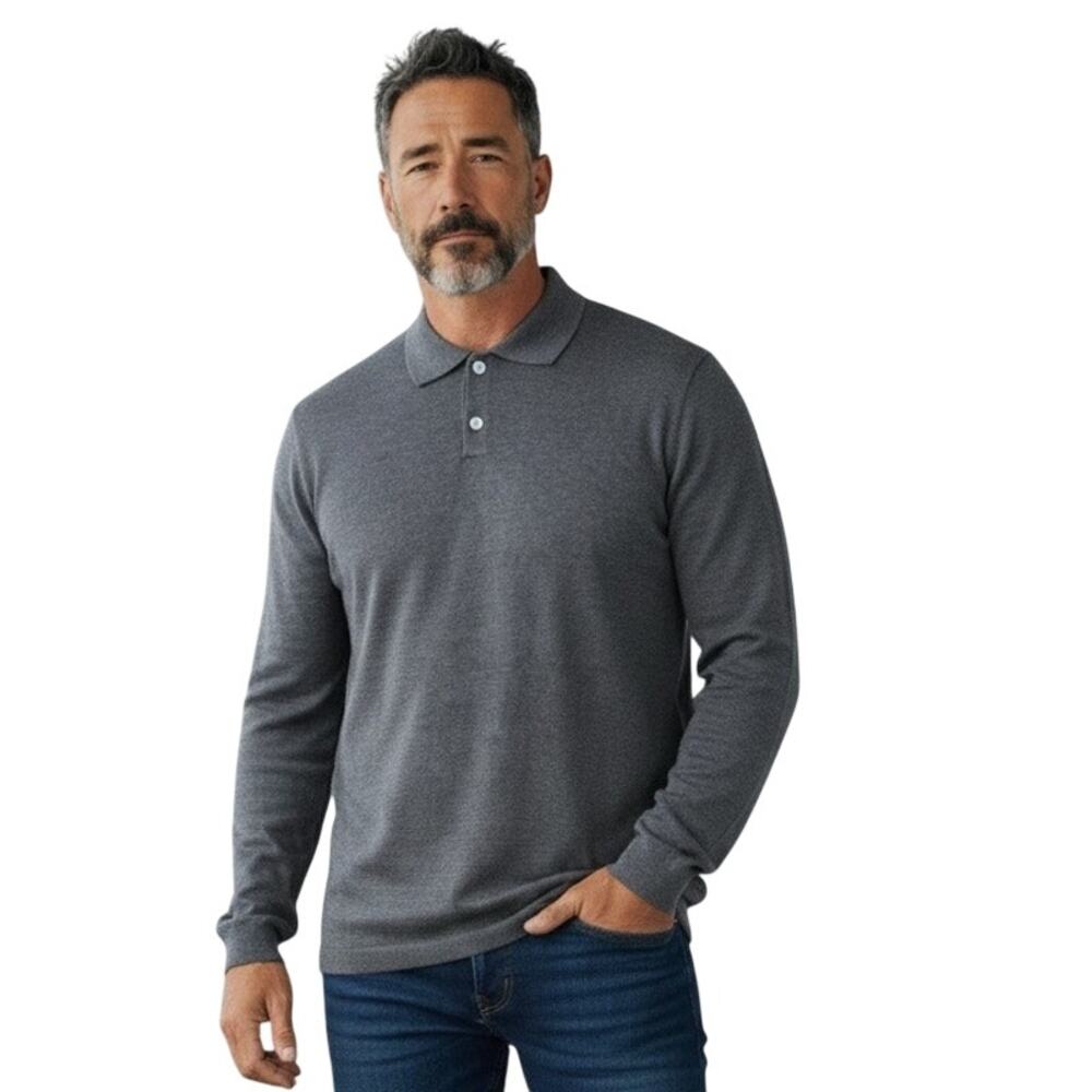 Brandini Men's Size XL Charcoal Grey Long Sleeve Knit Polo Sweater NEW